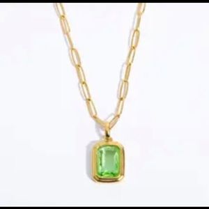Paper clip gold plated chain with Swarovski elements emerald pendant
